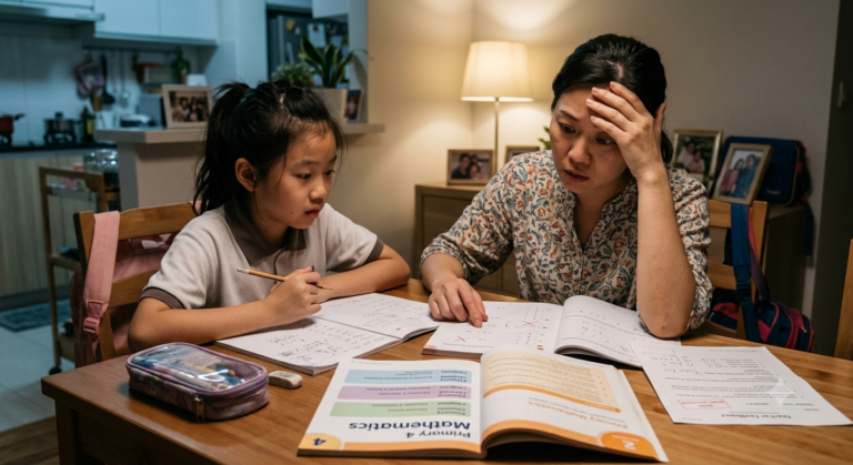 Parent noticing signs your child needs tuition while helping with homework