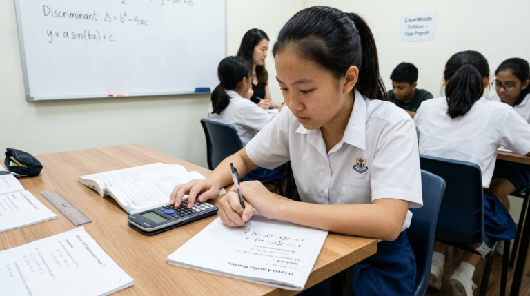 Secondary math tuition class working through an O-Level maths problem