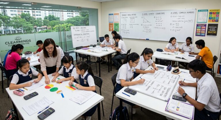 Math tuition class in Singapore working through problems across levels