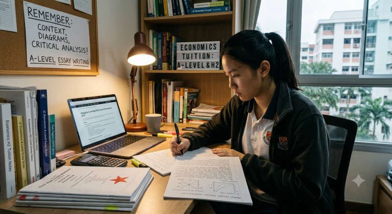 Economics tuition student practising A-Level essay writing
